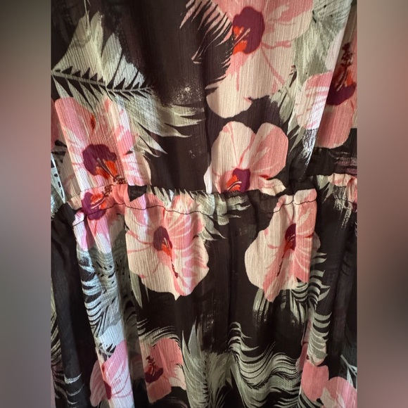 Miken Black and Pink Sheer Open Front cinch tie waist Swim Cover-Up Size XL - Picture 9 of 12